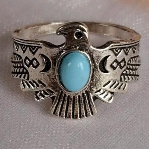 Silver Eagle Ring Blue Stone