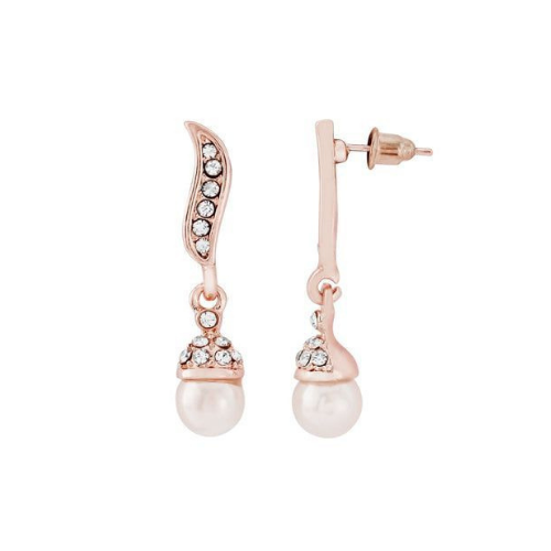 Rose Gold Drop And Pearl Earrings