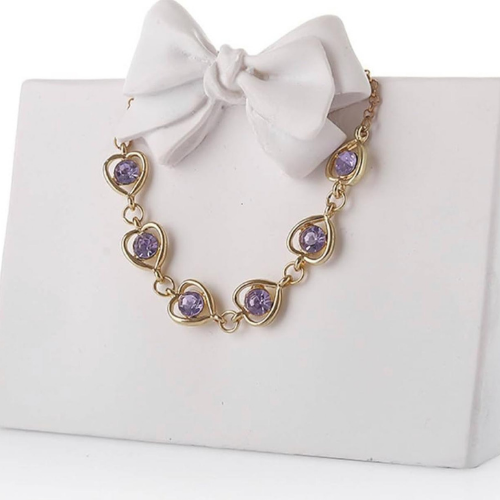 Golden Hearts with Purple Stones