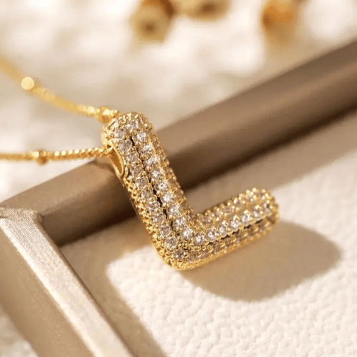 Luxury Alphabet Necklace Letter L with Zircon