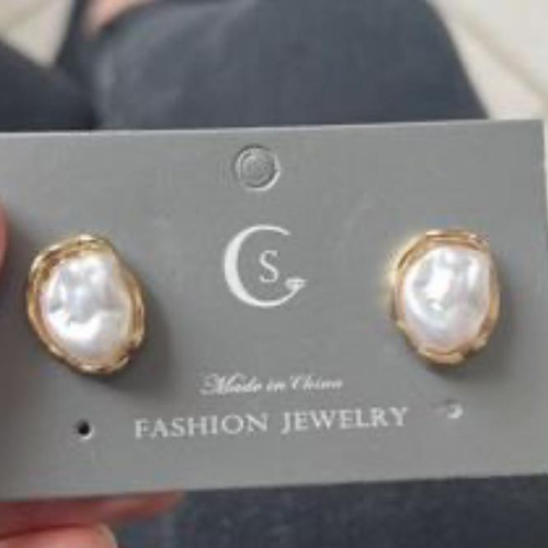 Golden Earrings with White Stone