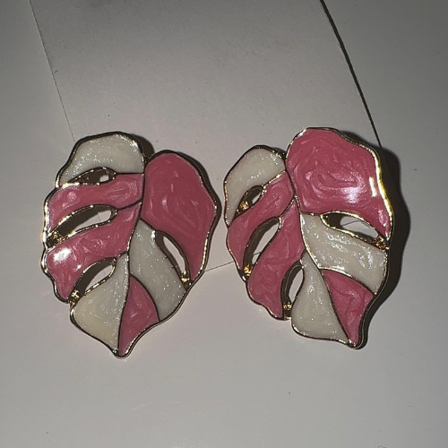 Earrings Pink/White Leaf Pattern