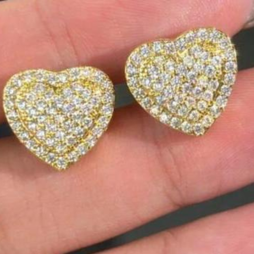 Earrings Elegant Heart Gold Zircon