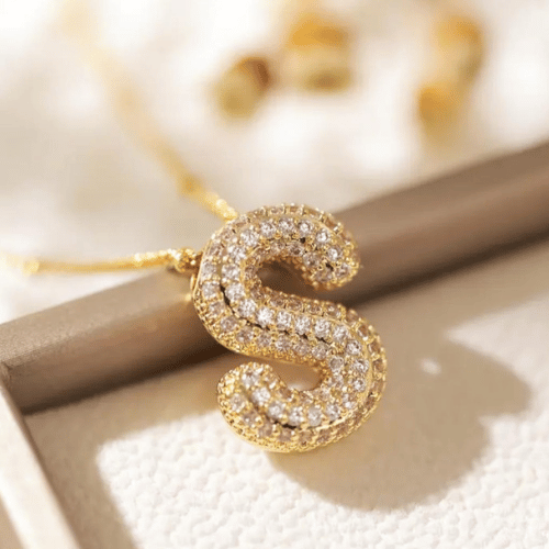 Luxury Alphabet Necklace Letter S with Zircon