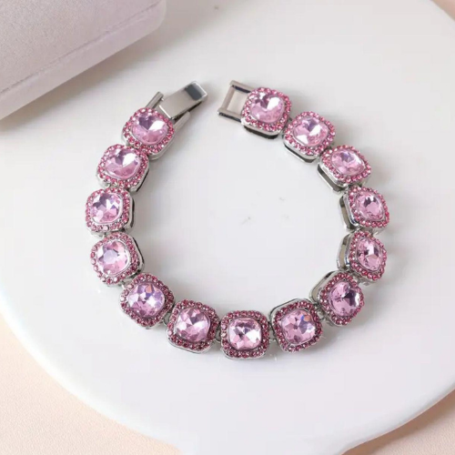 Silver Bracelet Pink Stones