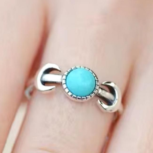 Silver Ring Moons With Blue Stone