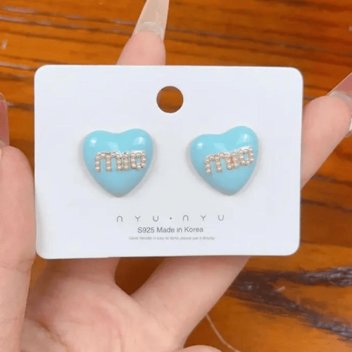 Ispirazione Miu Miu Orecchini Cuore Blu con Zircone