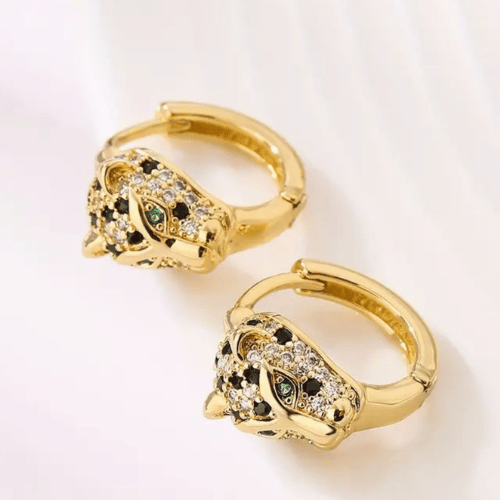 Orecchini Ispirazione Leopardo Cartier Colore Oro con Zircone