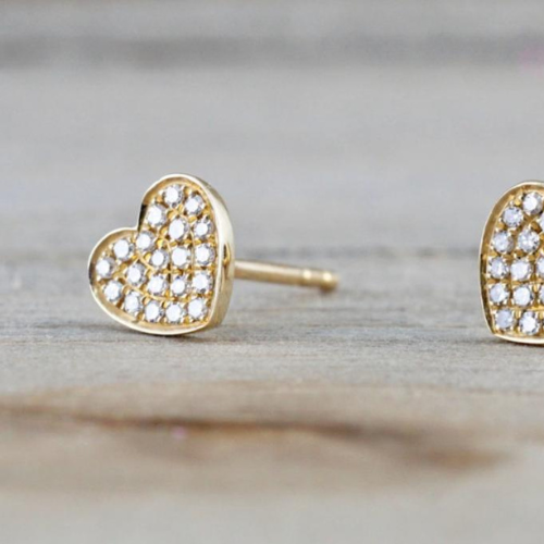 Earrings Elegant Gold Heart Simple and Zircon