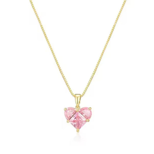 Golden Necklace W Pink Heart