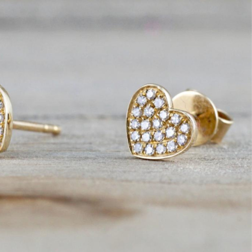 Earrings Elegant Gold Heart Simple and Zircon