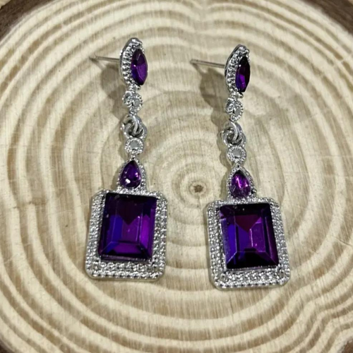 Earrings Crystals with Purple Stone