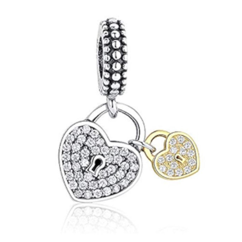 Silver and Gold Heart Padlock Charm