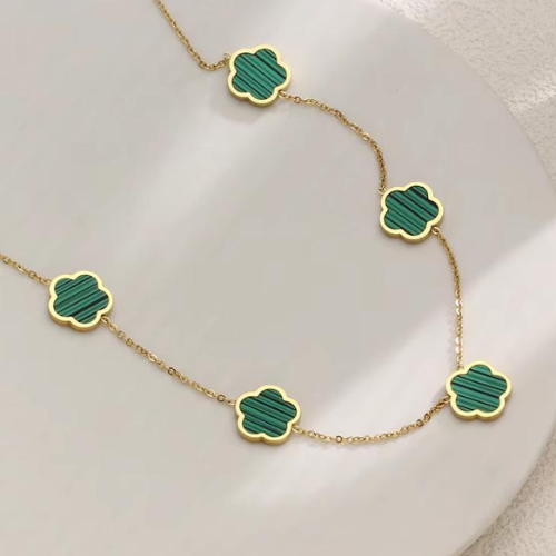 Golden Necklace With Green Flowers