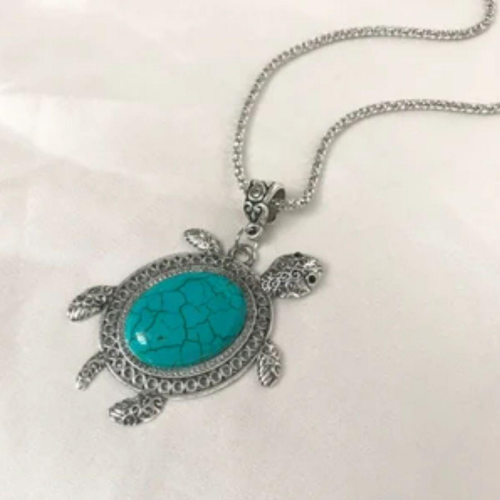 Silver Turtle With Blue Stone