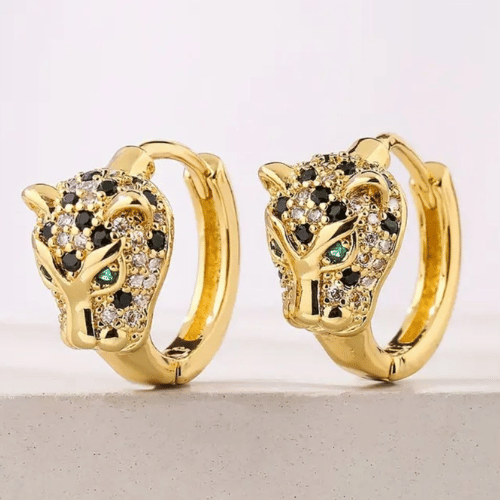 Brincos Inspiração Leopardo Cartier Cor Dourada com Zircônia