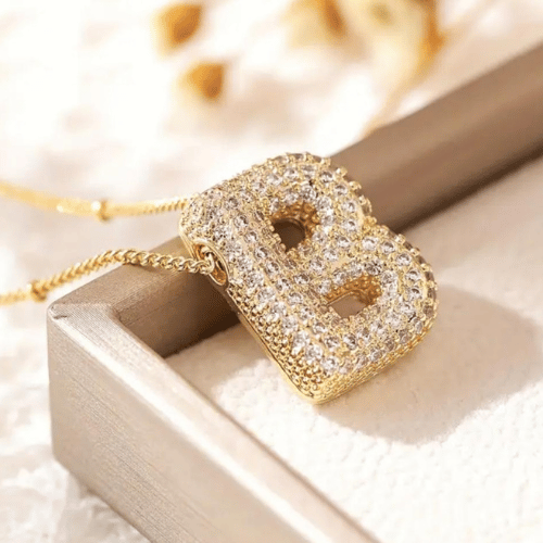 Luxury Alphabet Necklace Letter B with Zircon