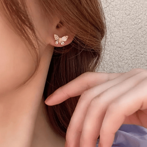 Butterfly Stud Earrings With Long Tassel Rhinestones