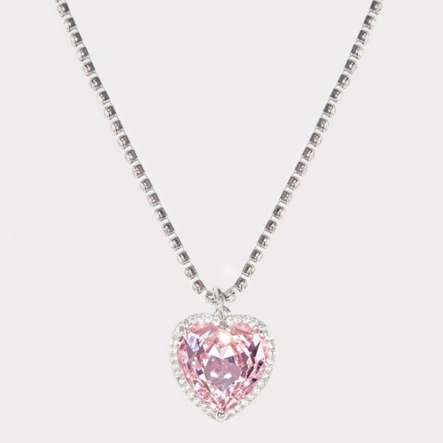 Silver Necklace Pink Heart