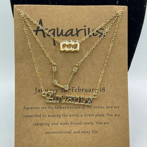 Aquarius Necklace Sign Golden