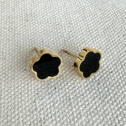 Golden Earrings Black Flower Van Cleef Inspiration