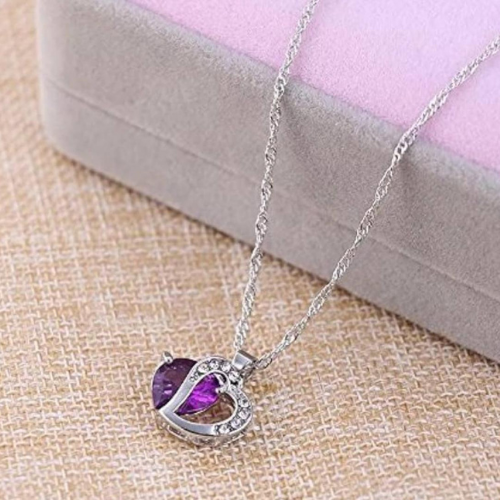 Silver Heart Purple Stone Necklace