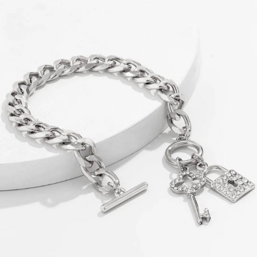 Silver Bracelet Key And Lock