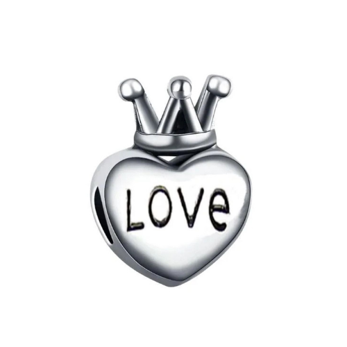 Silver Love Heart Charm with Crown