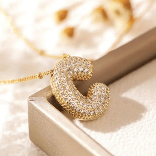 Luxury Alphabet Necklace Letter C with Zircon