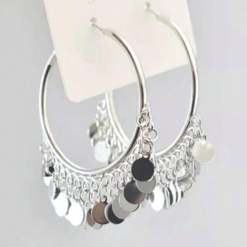 Earrings Circular Silver Chained