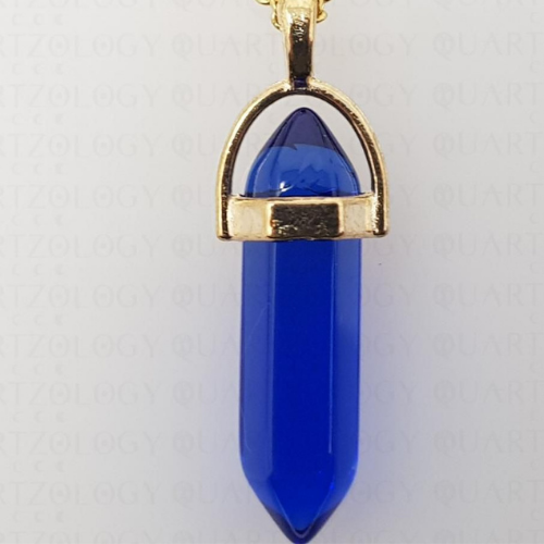 Golden Necklace Blue Crystal