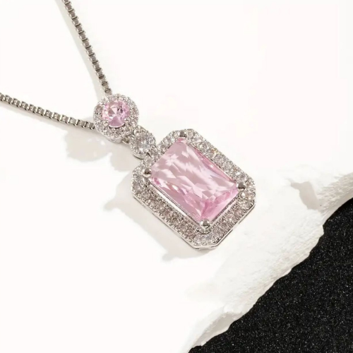 Silver Necklace Pink Stone