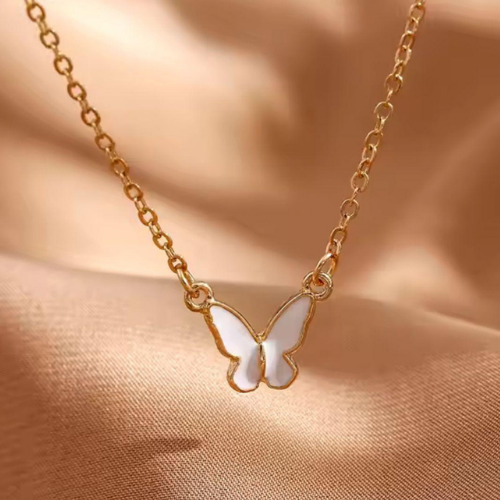 Golden Necklace White Butterfly