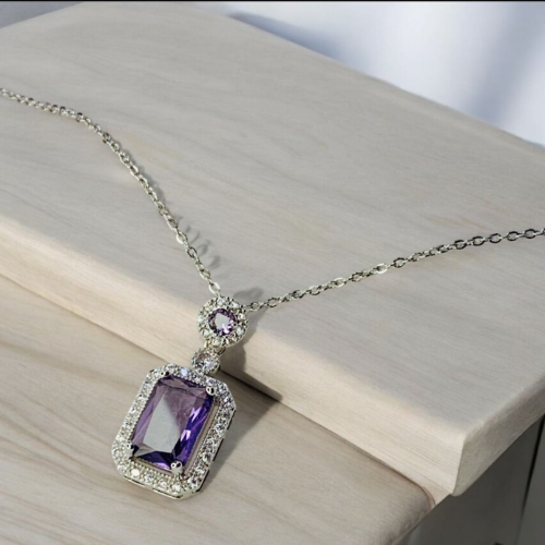 Silver Necklace Purple Stone