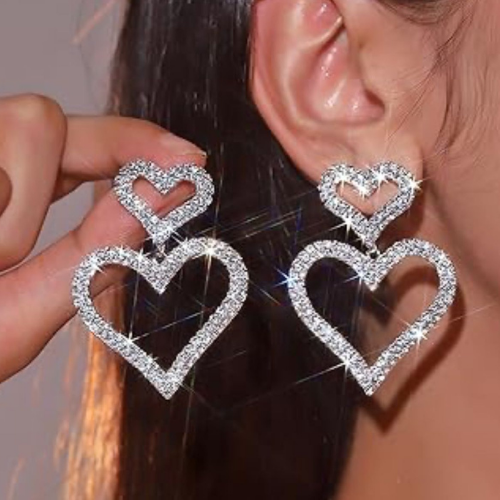 Silver Shiny Heart Earrings