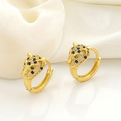 Brincos Inspiração Leopardo Cartier Cor Dourada com Zircônia