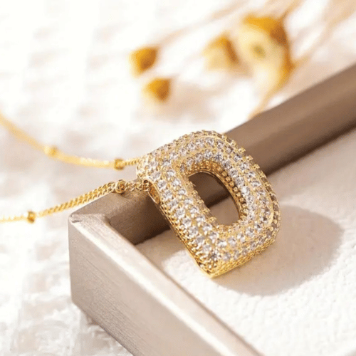 Luxury Alphabet Necklace Letter D with Zircon