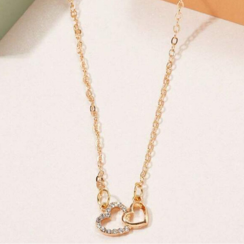 Golden Necklace Two Hearts