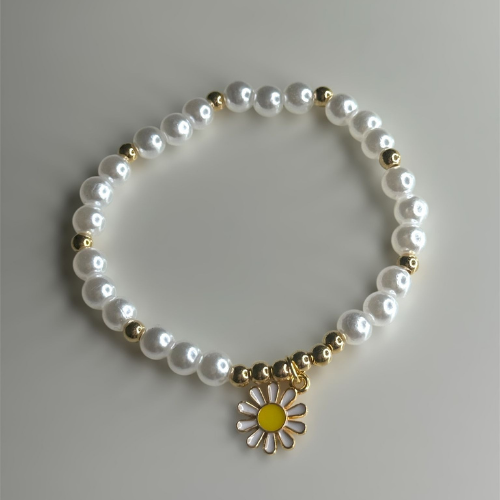 Pearl And Gold Flower Bracelet