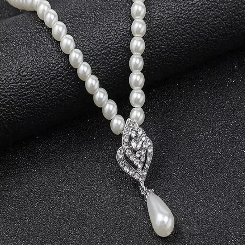 Pearls W Silver Crystal Detail Necklace