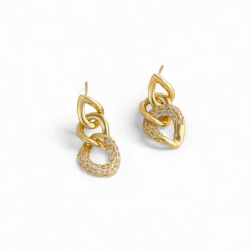 Earrings Elegant Chain Gold and Zircon