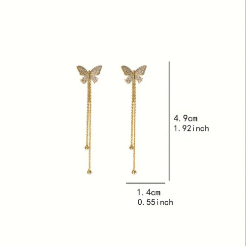 Butterfly Stud Earrings With Long Tassel Rhinestones