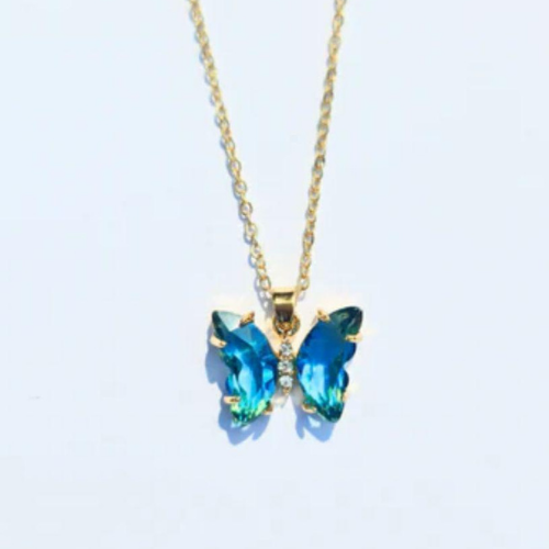 Golden Necklace Blue Butterfly