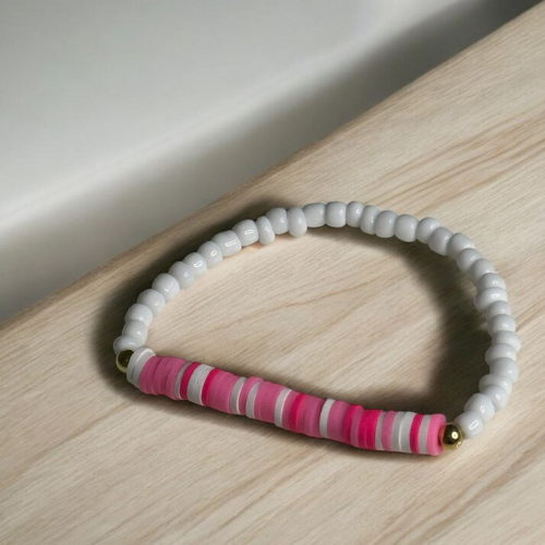 Pink And White Stone Elastic Bracelet