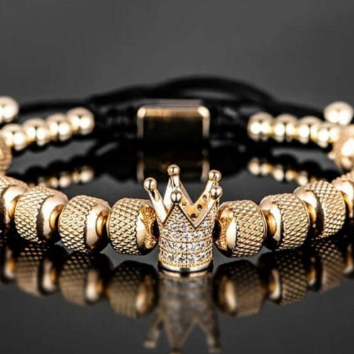 Golden Bracelet Crown Black Laces