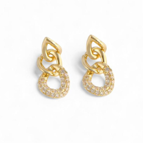 Earrings Elegant Chain Gold and Zircon