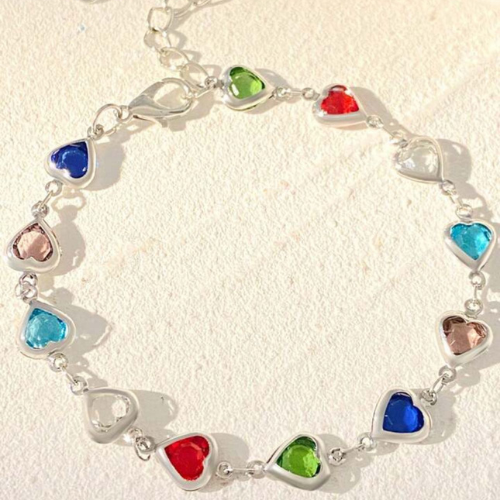 Silver Bracelet All Colour Hearts