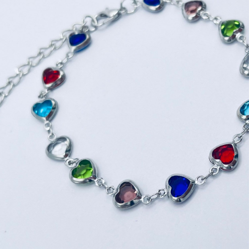 Silver Bracelet All Colour Hearts