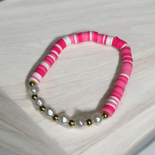 Colors Pink And White Stone Elastic Bracelet