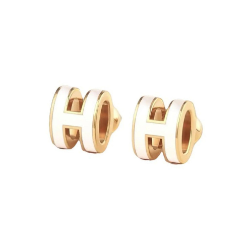 Earrings Golden H Shape with White Colour